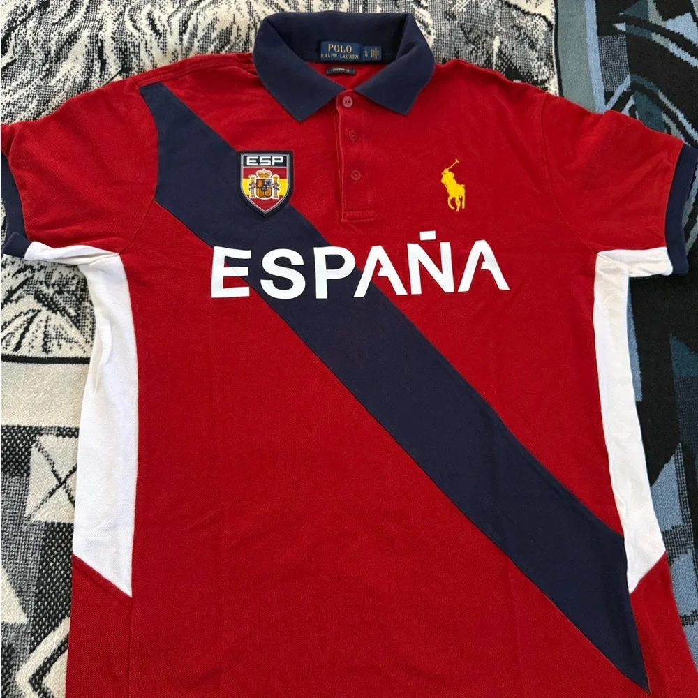 Polo Ralph Lauren Pony España #16 Crest Embroidered Red/Navy Blue/White Polo